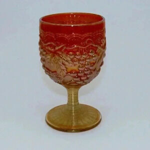 Imperial Carnival Glass "Grape & Cable" Goblets Wine Glass Amberina Orange